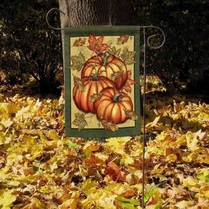 Fall pumpkin trio garden flag. 12” X 18”
